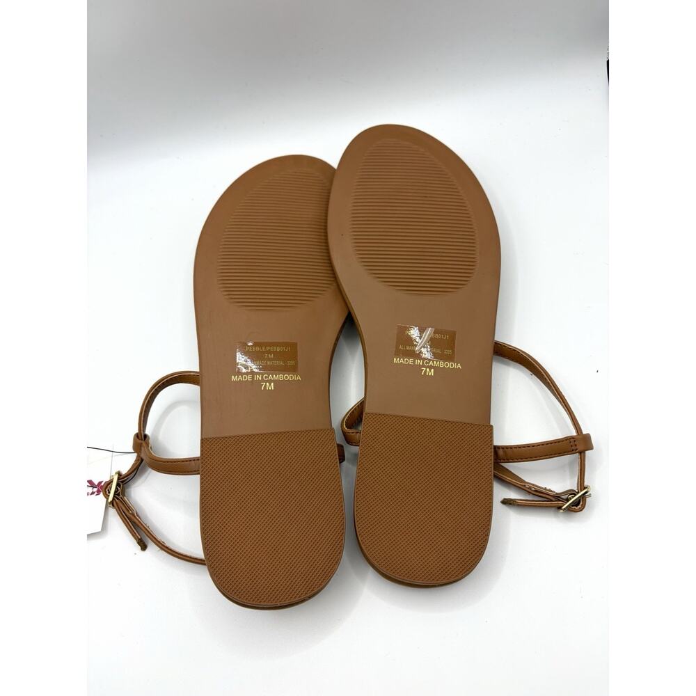 Madden Girl Beaded Sandals Womens Size 7 NWT Tan Ankle Strap Boho Flat Coastal - Picture 4 of 7